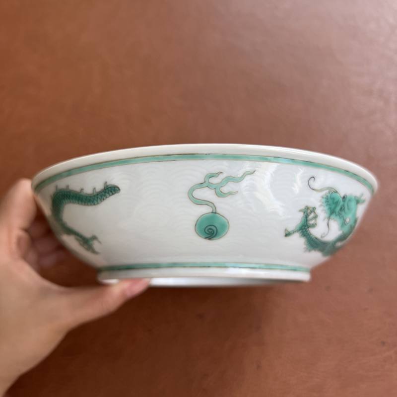 清道光 暗刻海水绿彩龙纹盘 - 图4