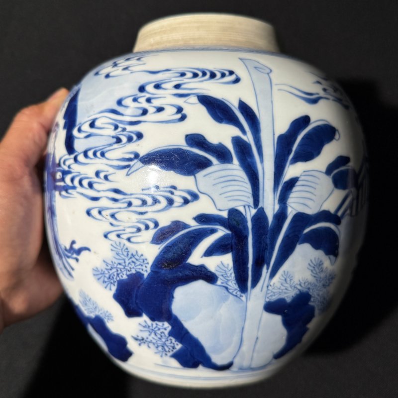 清康熙 青花鸳鸯绦图罐 - 图5