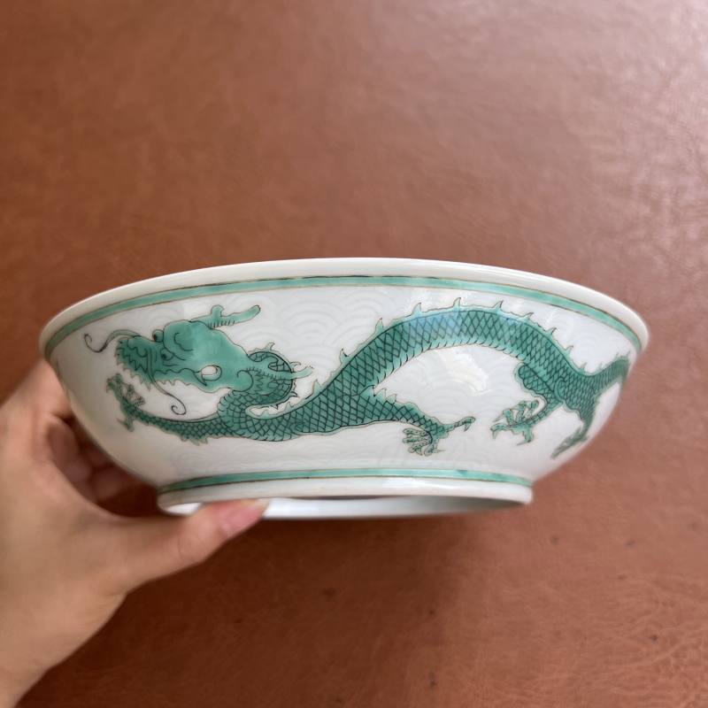清道光 暗刻海水绿彩龙纹盘 - 图5