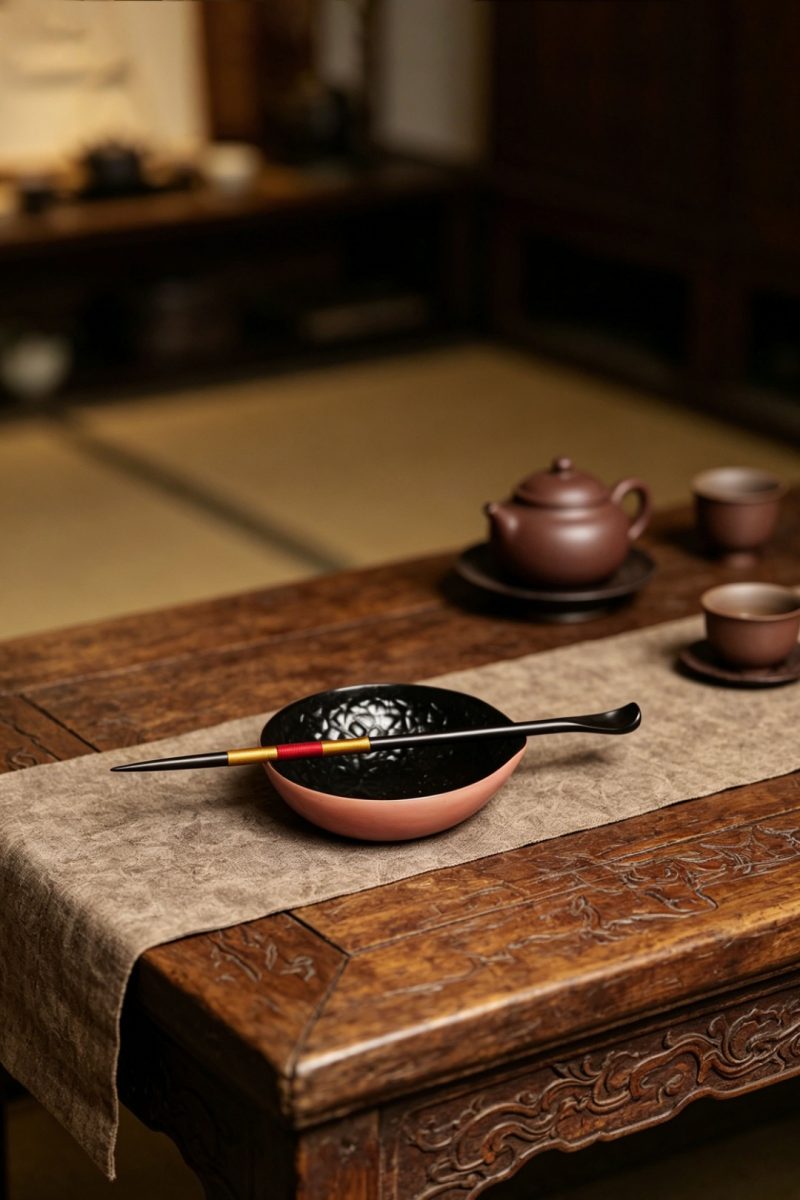 大漆紫光檀底胎胭脂粉茶则 - 图5