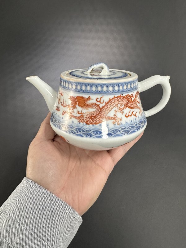 清光绪 青花矾红彩龙凤纹壶 - 图3