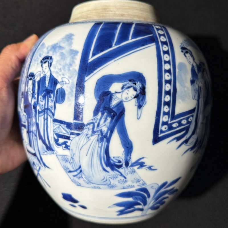 清康熙 青花鸳鸯绦图罐 - 图7