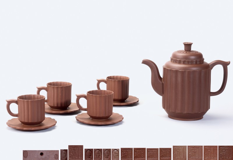 现代 王石耕制高菊九头茶具一套 - 图2