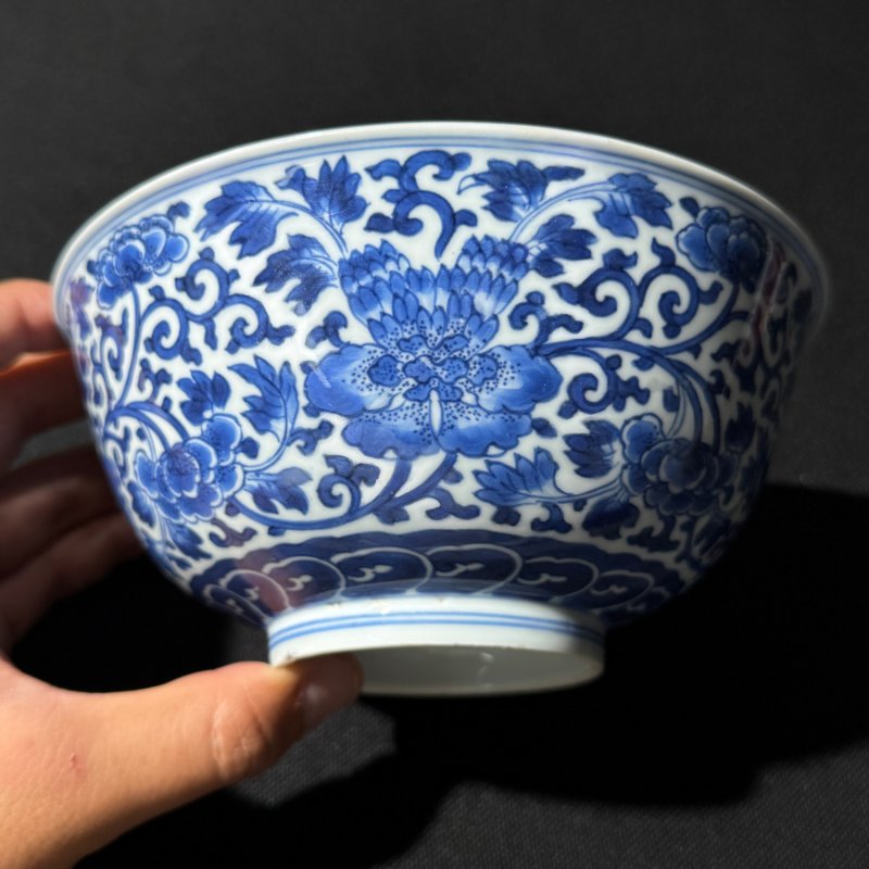 清康熙 青花缠枝牡丹纹碗 - 图2
