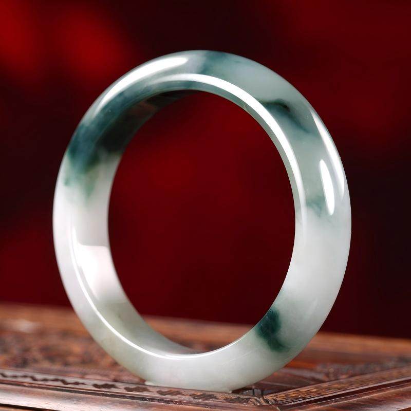 冰胶飘辣绿花正装镯55.3mm - 图1