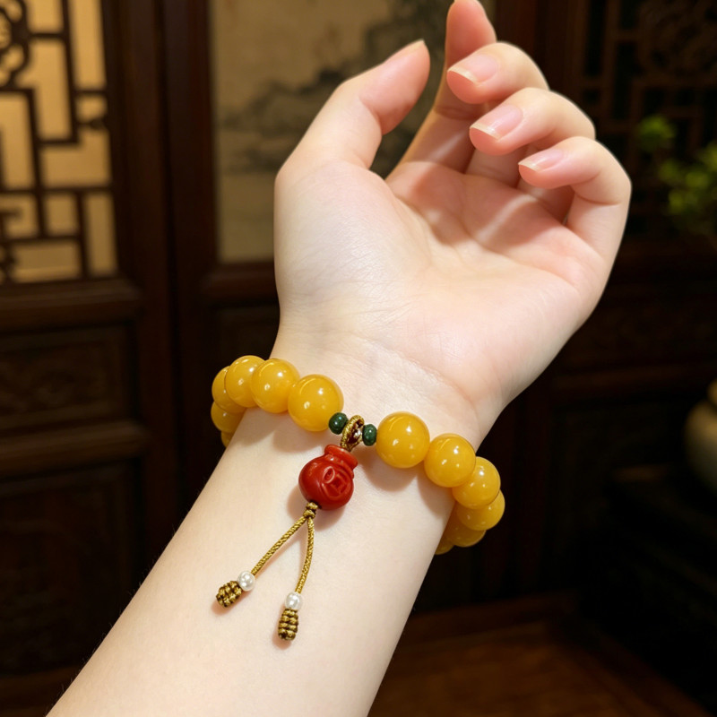 10.5-11mm老蜜圆珠南红组手串 - 图1