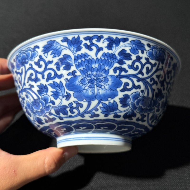 清康熙 青花缠枝牡丹纹碗 - 图3