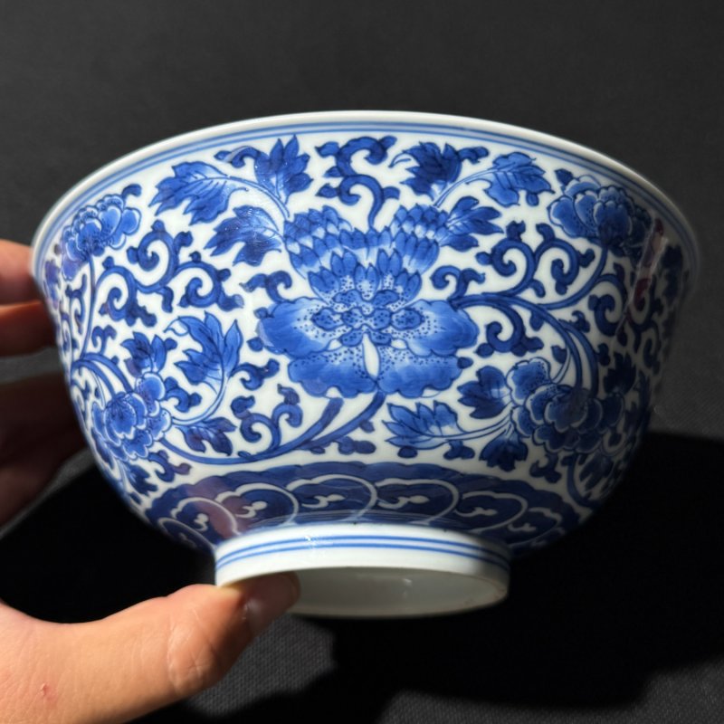清康熙 青花缠枝牡丹纹碗 - 图4