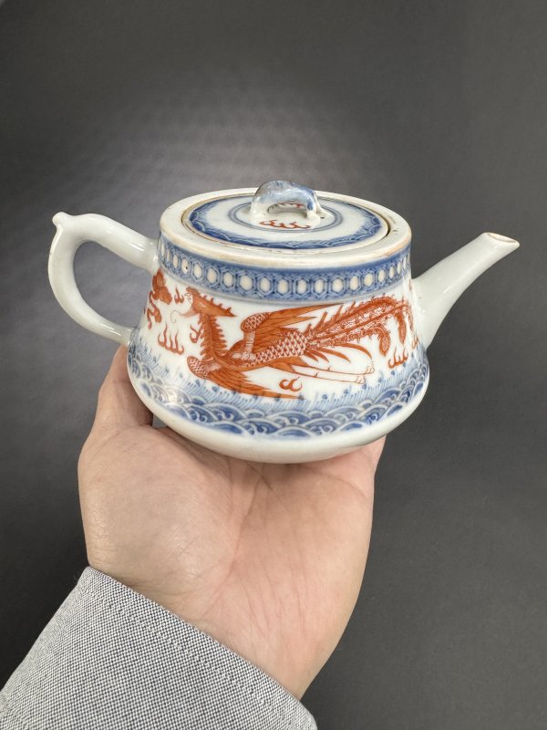 清光绪 青花矾红彩龙凤纹壶 - 图5