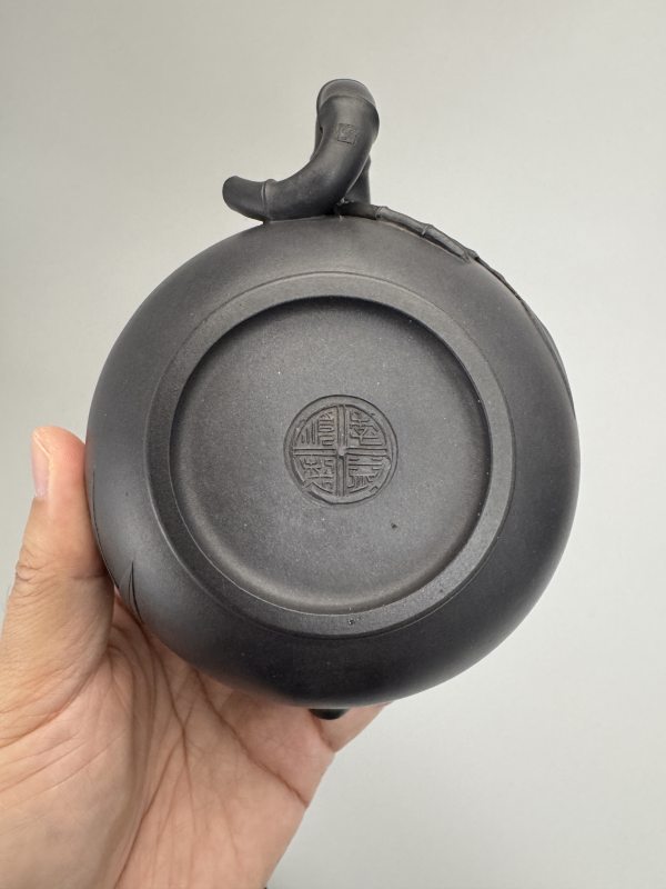 现代 季益顺紫泥竹节壶一套五件 - 图24