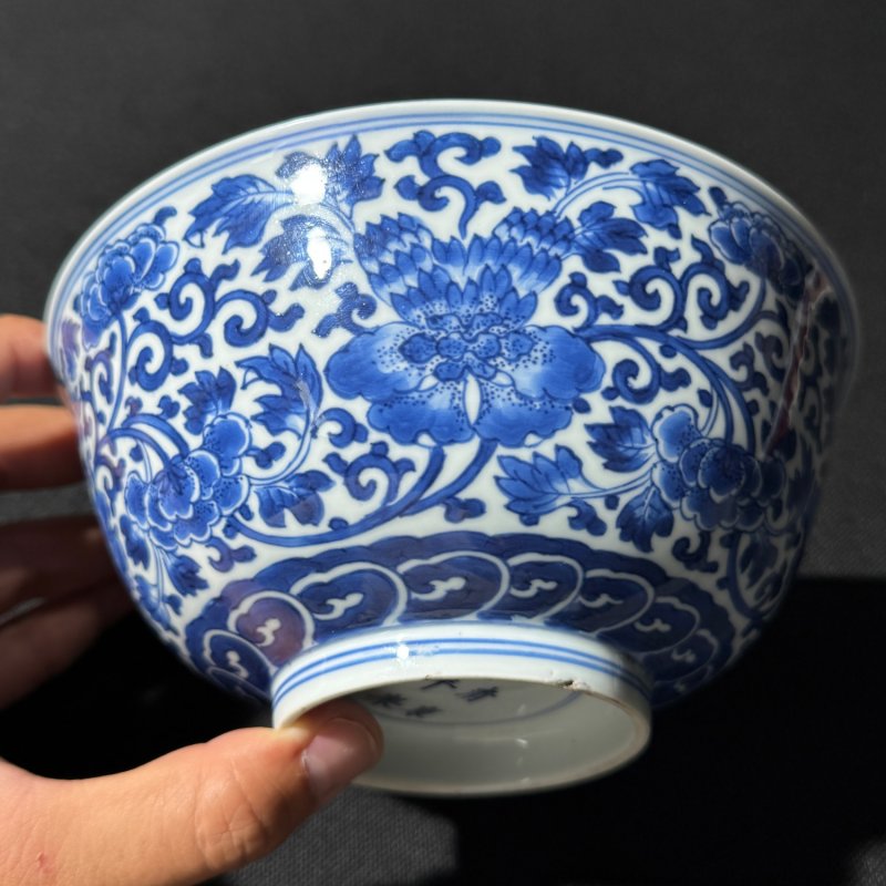 清康熙 青花缠枝牡丹纹碗 - 图5