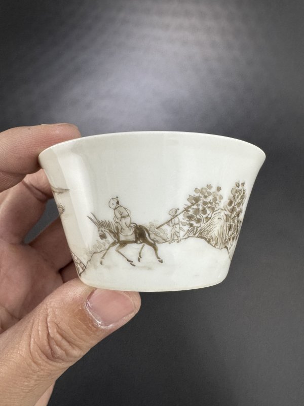 清雍正 墨彩通景高士山水图马蹄杯 - 图4