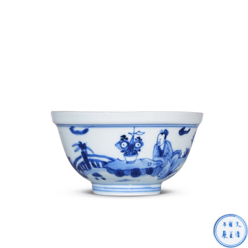 清雍正 青花陶渊明爱菊图杯 - 图1