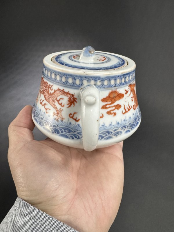清光绪 青花矾红彩龙凤纹壶 - 图6