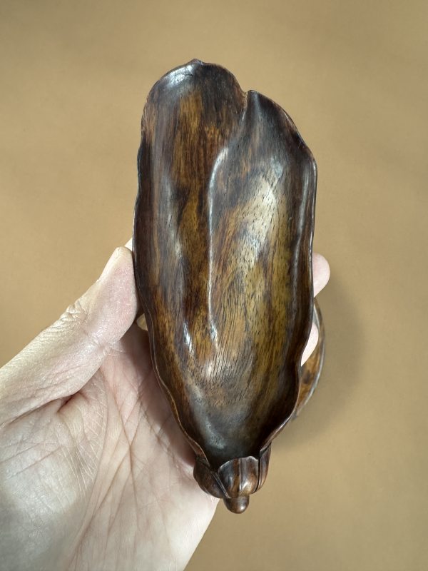 清 黄花梨雕玉兰花茶则、茶盘一组 - 图3