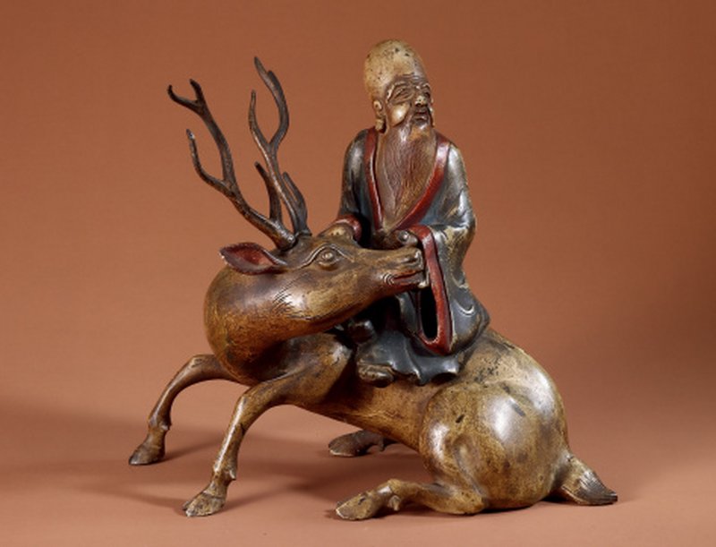 明 铜漆彩绘高士骑鹿香薰 - 图1