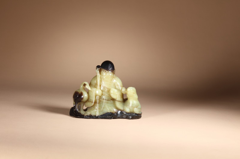 清早期 黄玉寿星鹿鹤摆件 - 图3