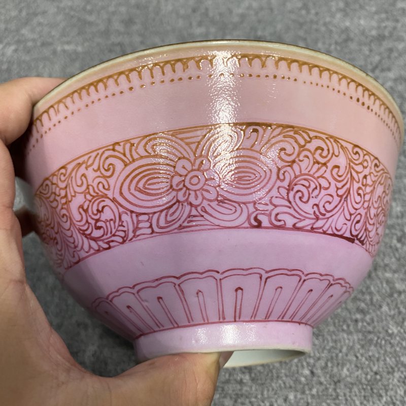 清嘉庆 胭脂粉釉花卉纹碗 - 图10