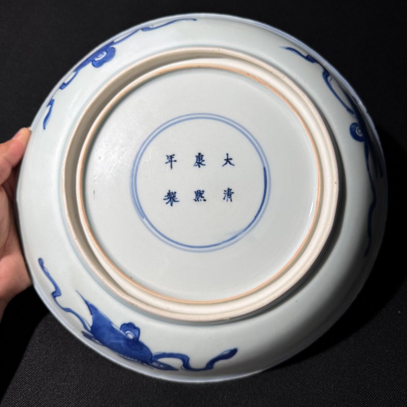 清康熙 青花三多纹盘 - 图9