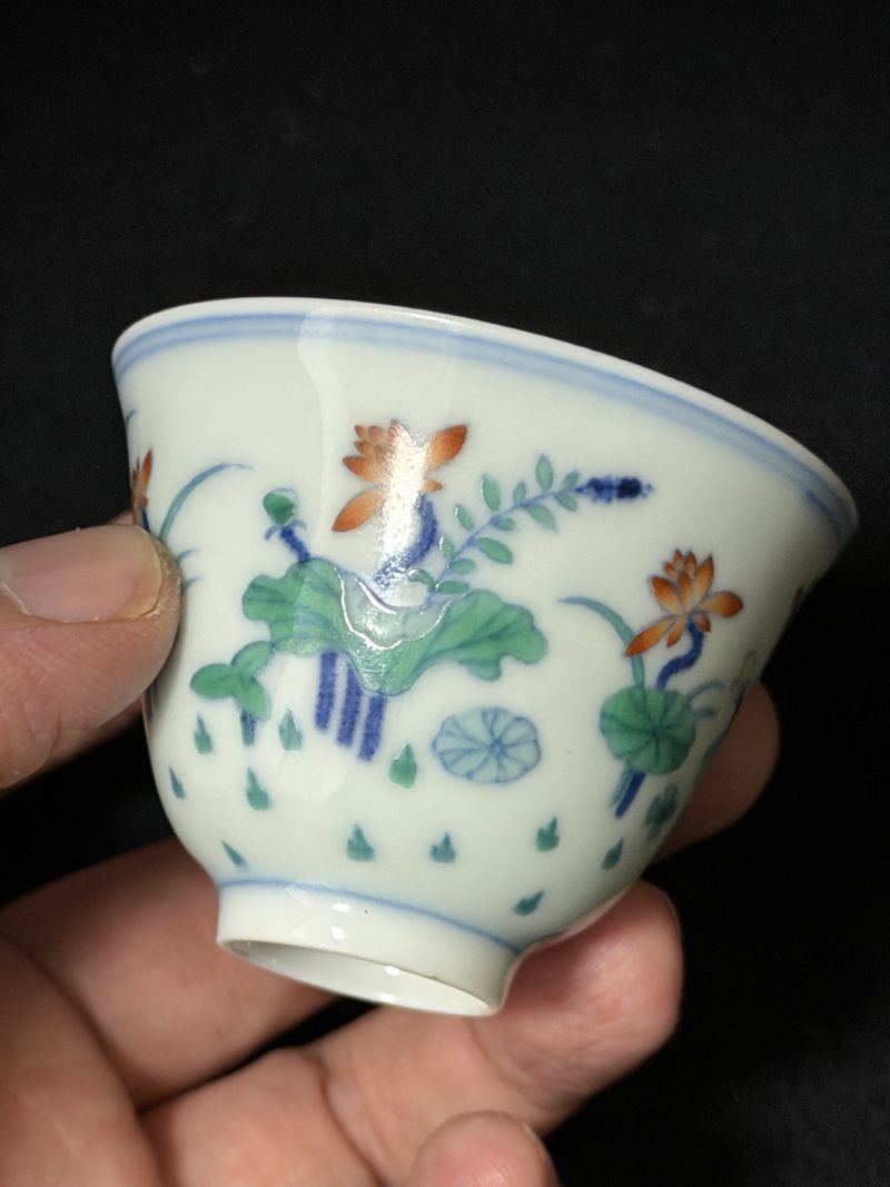 清康熙 斗彩荷塘清趣图小酒圆 - 图9