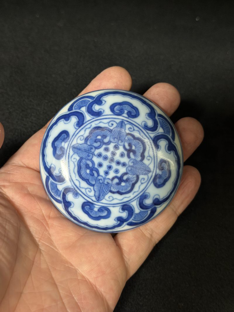 清道光 青花莲蓬如意灵芝印泥盒 - 图4