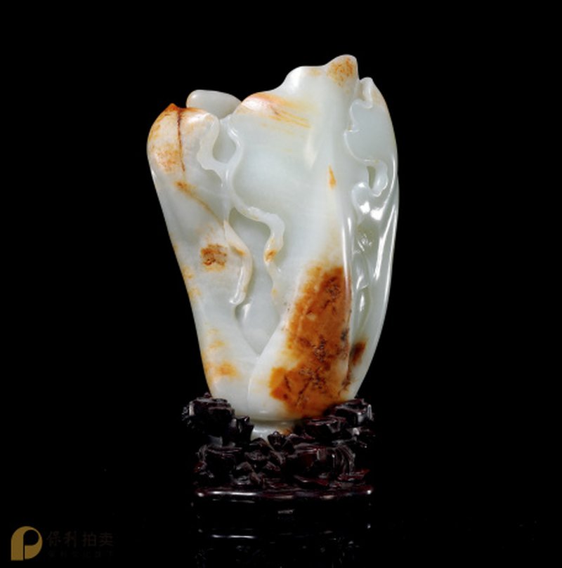 清乾隆 白玉沁色白菜形花插