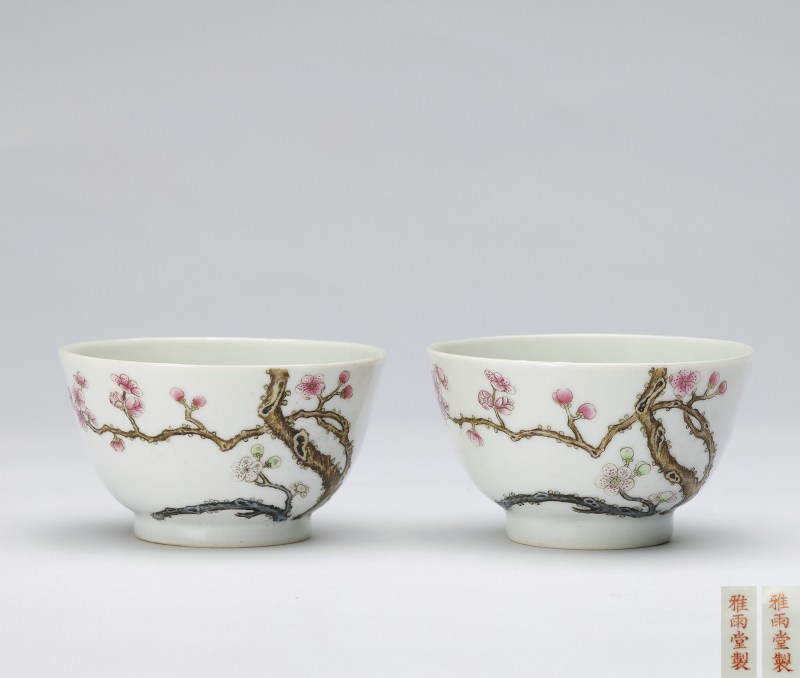 清道光 粉彩梅花小杯一对 - 图2