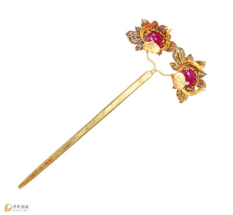 明 金嵌宝双花发簪
