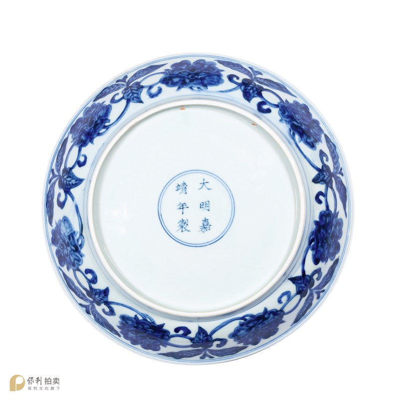 明嘉靖 青花折枝花卉栀子花纹盘 - 图3