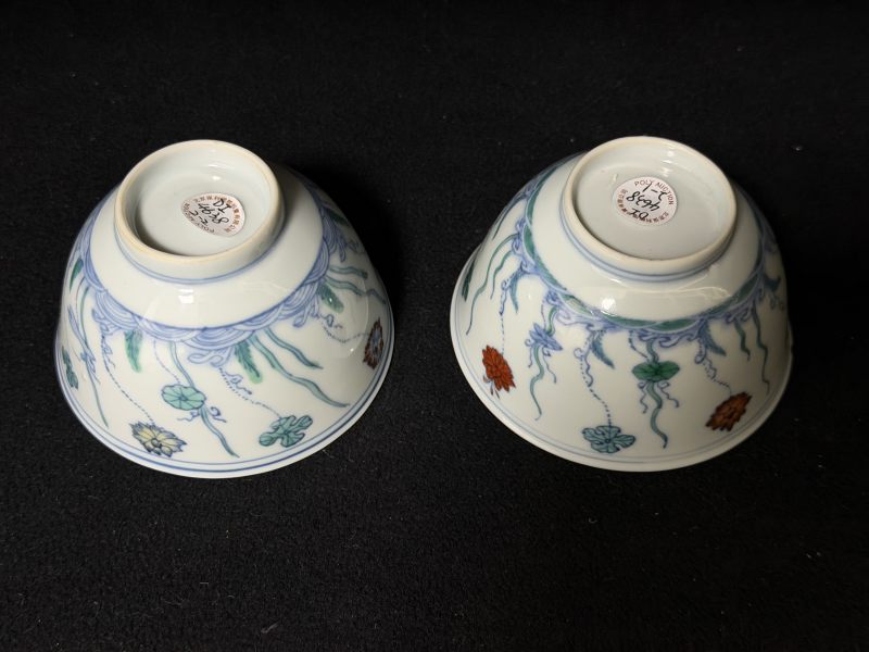 清雍正 仿成窑斗彩荷塘图茶圆一对 - 图4