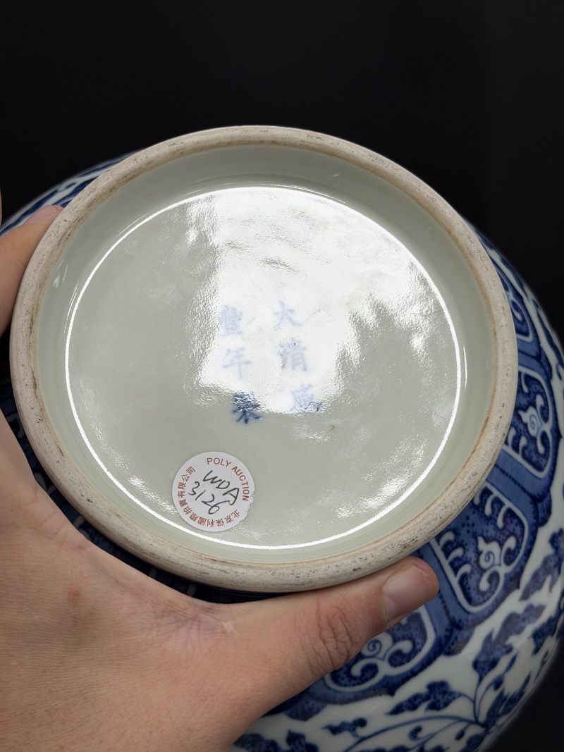 清咸丰 青花缠枝花卉蕉叶纹玉堂春瓶 - 图9