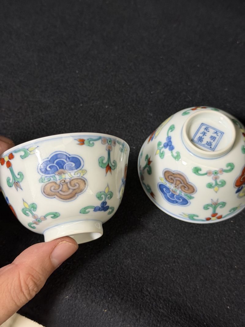 清雍正 仿成窑斗彩灵芝杯一对 - 图5