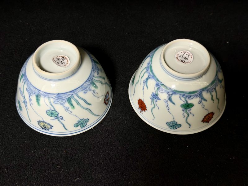 清雍正 仿成窑斗彩荷塘图茶圆一对 - 图5