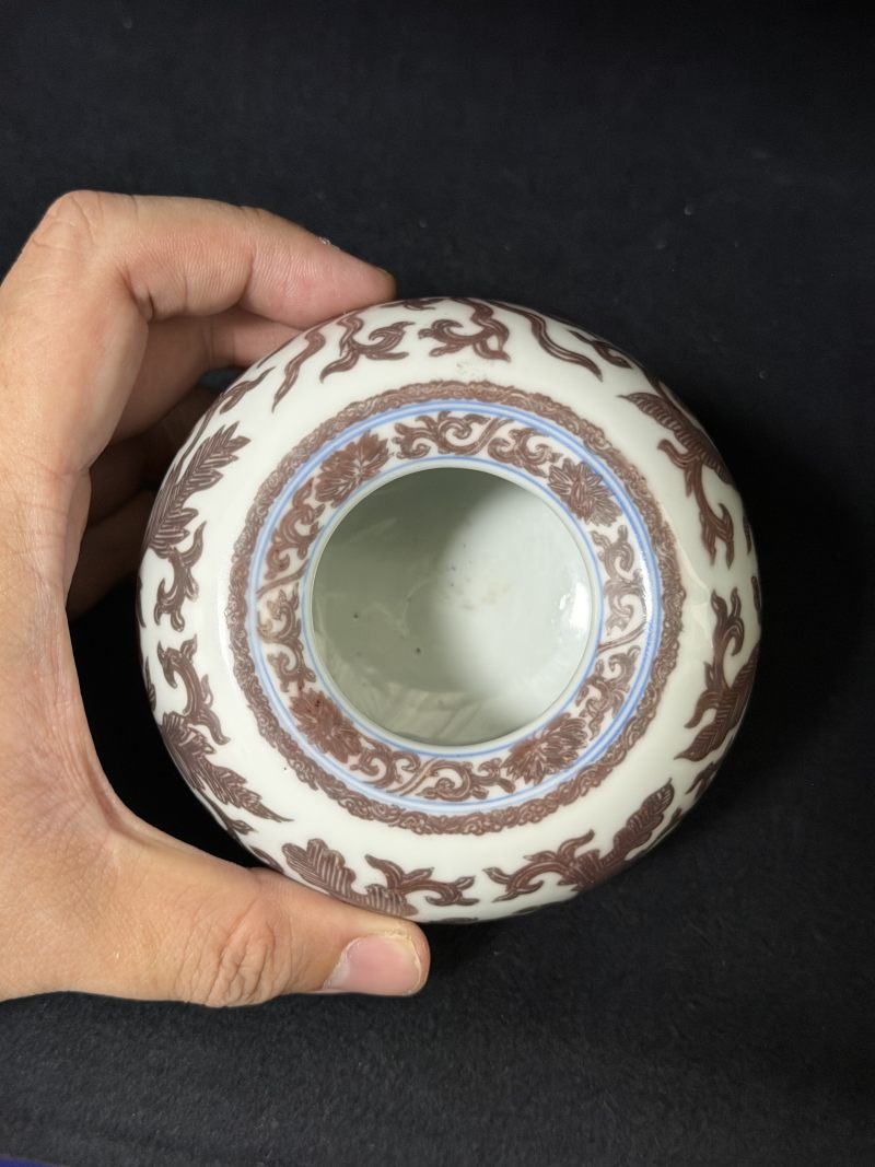 清康熙 青花釉里红缠枝四季花卉苹果尊 - 图7