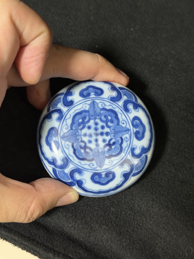清道光 青花莲蓬如意灵芝印泥盒 - 图8