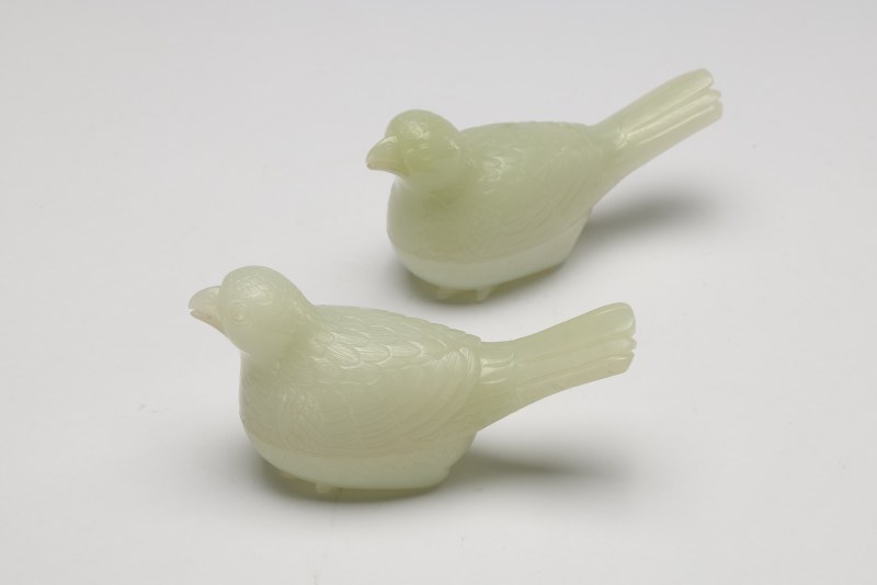 清 白玉鹌鹑一对（带硬木座） - 图8