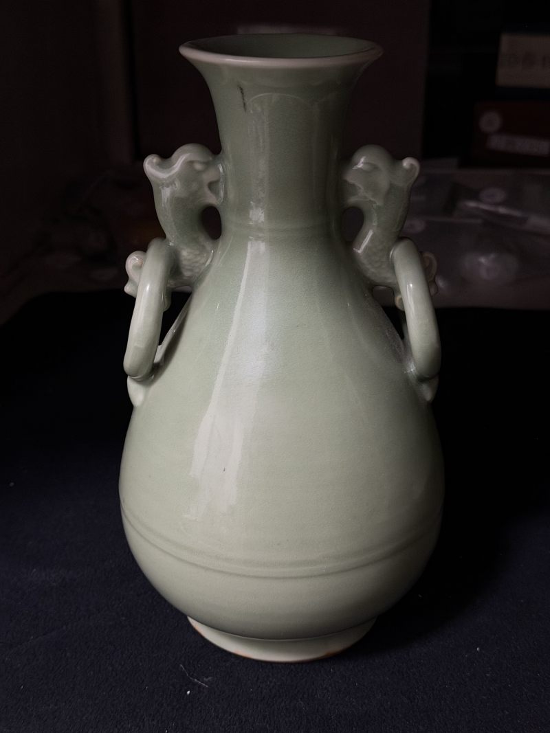 元 龙泉窑青釉龙环耳玉壶春瓶 - 图6
