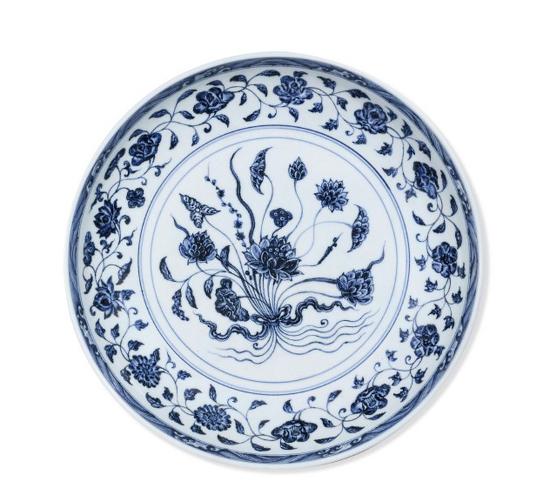 明永乐 青花一把莲盘