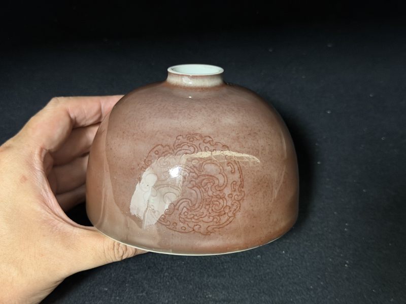 清康熙 豇豆红釉暗刻团螭太白尊 - 图3