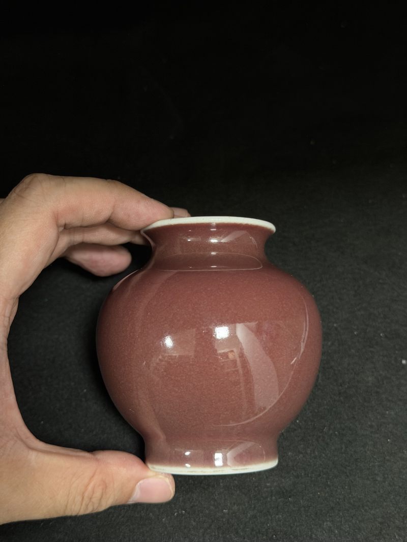 清嘉庆 红釉撇口小樽 - 图3