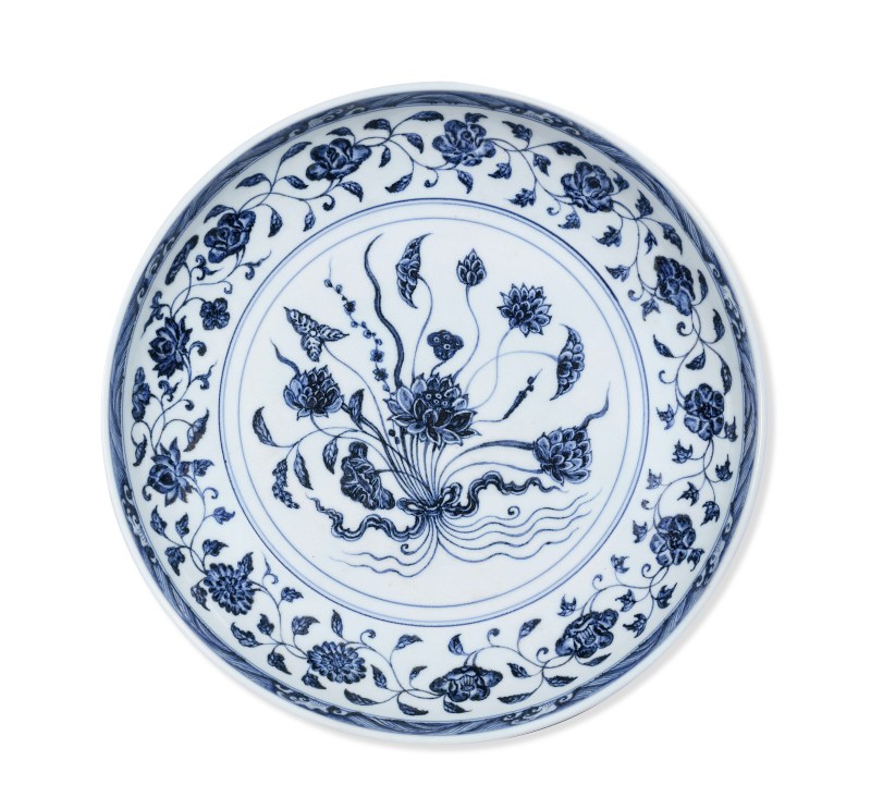 明永乐 青花一把莲盘 - 图2
