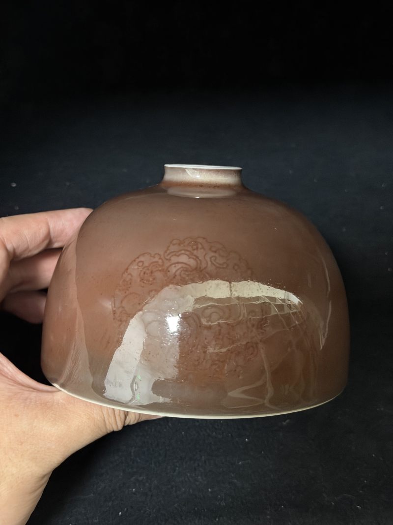 清康熙 豇豆红釉暗刻团螭太白尊 - 图4