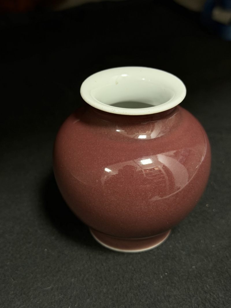 清嘉庆 红釉撇口小樽 - 图4