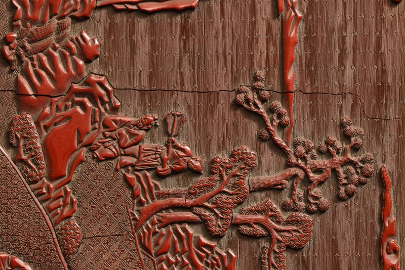 明中期 剔红携琴访友长方文盒 - 图6