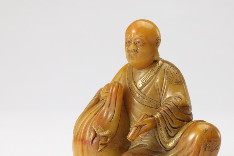 清 寿山石雕布袋持经罗汉 - 图8