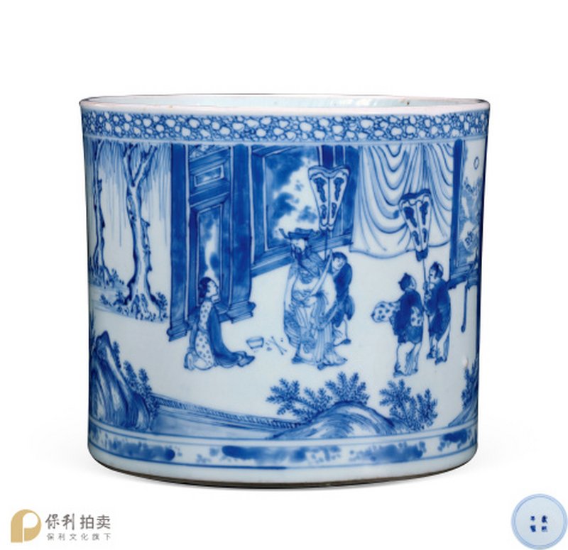 清康熙 青花“翻羹不恚”人物故事笔筒