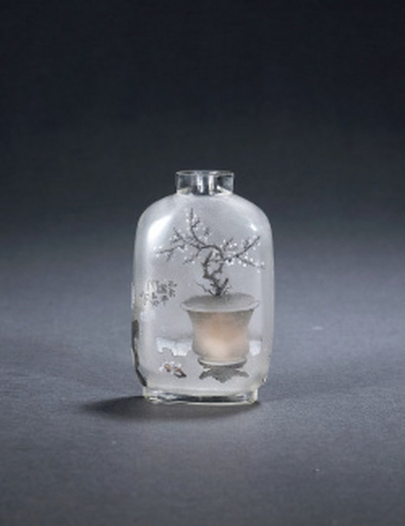 民国 闫玉田作内画盆景花鸟图烟壶
