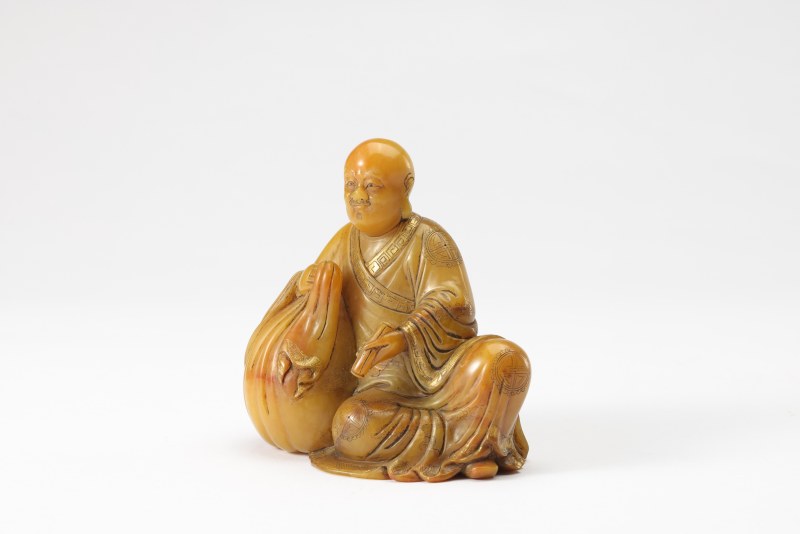 清 寿山石雕布袋持经罗汉 - 图4