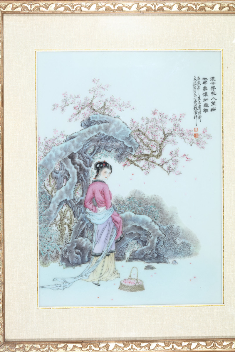 王大凡、王晓帆、王怀治三代大师绘“黛玉葬花”人物故事图瓷板三幅 - 图7