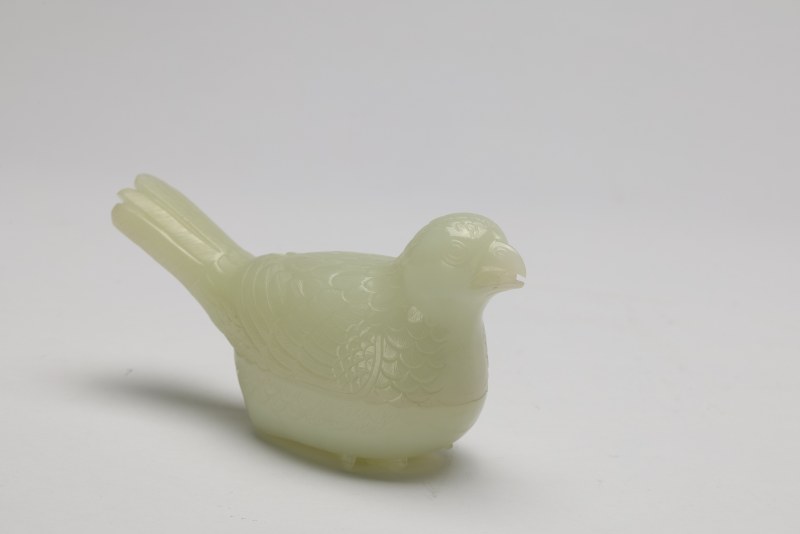 清 白玉鹌鹑一对（带硬木座） - 图3
